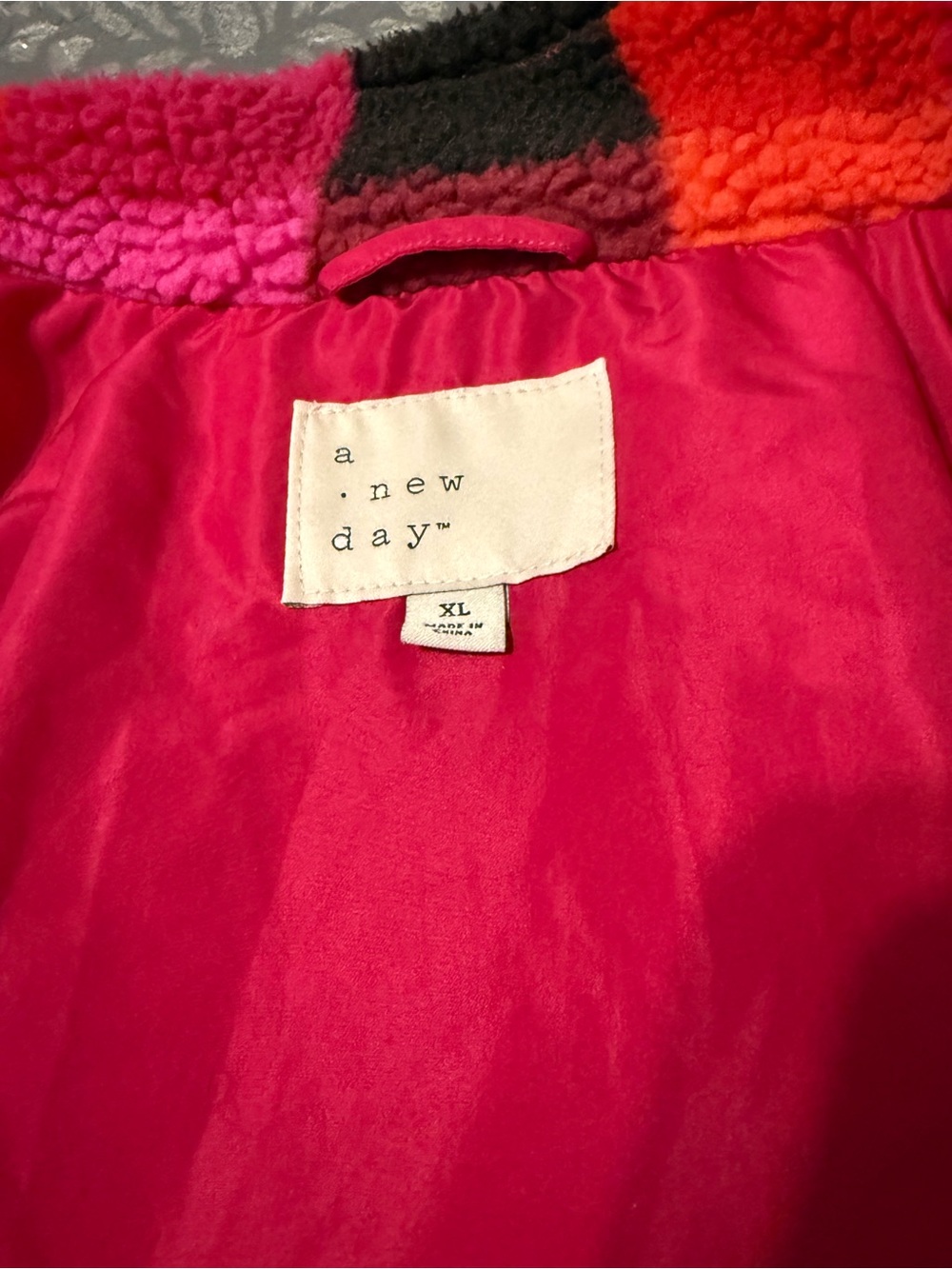 a new day Pink & Red Plush Checkerboard Zip Jacket - Picture 5 of 6
